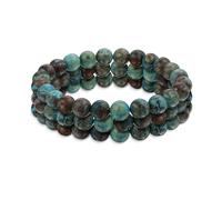 Bling Jewelry Set of Three Stackable Semi Precious Gemstone Strand Blue Oak Jasper Round Ball Bead 8MM Stretch Bracelet For Women Men Teen Unisex