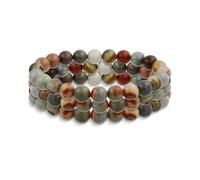 Bling Jewelry Set of Three Stackable Semi Precious Gemstone Strand Multi Earth Jasper Round Bead 8MM Stretch Bracelet For Women Men Teen Unisex