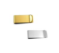 Bling Jewelry Set of Two Basic Personalized Customizable Engravable Large Wide Strong Simple Plain Men Money Clip Card Holder for Men Teens Father Gold Tone Stainless Steel