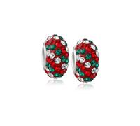 Bling Jewelry Set of Two Christmas Holiday Sparkling Red Green White Candy Cane Striped Crystal Spacer Bead Charm For Women For Teen .925 Sterling Silver Fits European Bracelet
