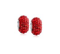 Bling Jewelry Set of Two Christmas Holiday Sparkling Solid Red Crystal Spacer Bead Charm For Women For Teen .925 Sterling Silver Fits European Bracelet