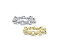 Bling Jewelry Set of Two Fashion Statement Chunky Texture Large Oval Interlocking Link Chain Matt Silver Gold Plated Bracelet For Women Toggle Clasp Closure