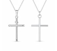 Bling Jewelry Set of Two Minimalist Simple Religious Christian Cross Medium & Large Polished Tube Pendant Necklace for Women Teens .925 Sterling Silver