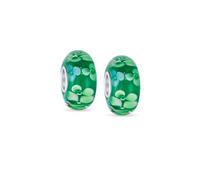 Bling Jewelry Set of Two Murano Glass .925 Sterling Silver Core Floral Green White Flower Spacer Charm Bead Fits European Bracelet For Women Teen