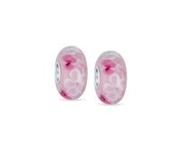 Bling Jewelry Set of Two Murano Glass .925 Sterling Silver Core Floral Pink White Flower Spacer Charm Bead Fits European Bracelet For Women Teen