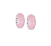 Bling Jewelry Set of Two Murano Glass Round Opaque Solid Pale Pink Simulated Opal Spacer Charm Bead For Women For Teen .925 Sterling Silver