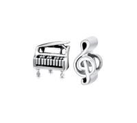 Bling Jewelry Set of Two Musician Pianist Music Student Grand Piano & Melody Notes Table G Clef Bead Charm For Women Teen Oxidized .925 Sterling Silver Fits European Bracelet