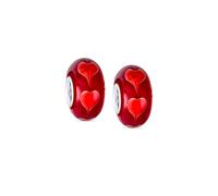 Bling Jewelry Set of Two Red White Murano Glass .925 Sterling Silver Core Spacer Hearts Charm Bead For Women For Teen Fits European Bracelet