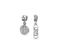 Bling Jewelry Set of Two Romantic Round Disc Celtic Love Knot Symbol Infinity Dangle or Slide Bead Charm For Women Teen .925 Sterling Silver For European Bracelet