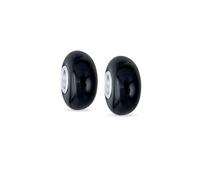 Bling Jewelry Set of Two Solid Black Round Murano Glass .925 Sterling Silver Core Spacer Bead Fits European Charm Bracelet For Women For Teen
