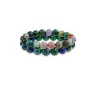 Bling Jewelry Set of Two Stackable Semi Precious Gemstone Strand Green Blue Azurite Brown Organic Color Earth Tone Jasper Round Ball Bead 12MM Stretch Bracelet For Women Men Unisex