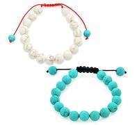 BLING JEWELRY Set Of Two Unisex Gemstone Blue Turquoise White Howlite Shamballa Inspired Stackable 10MM Bead Bracelet Western Jewelry For Women Men Red Cord String Adjustable