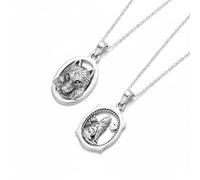Bling Jewelry Set of Two Unisex Wicca Werewolf Medium Oval Animal Totem Amulet with Crescent Moon & Stars Pendant Necklace for Women Teens and Men Oxidized .925 Sterling Silver