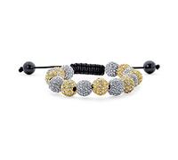 Bling Jewelry Silver Gold Two Tone 10MM Pave Crystal Disco Ball Shamballa Inspired Bracelet For Women Men Black Cord String Adjustable