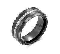 Bling Jewelry Simple Black Silver Two Tone Center Couples Titanium Wedding Band Ring For Men For Women Comfort Fit 8MM