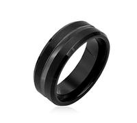 Bling Jewelry Simple Black Silver Two Tone Center Couples Titanium Wedding Band Ring For Men For Women Comfort Fit 8MM