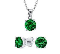 Bling Jewelry Simple Delicate Solitaire Round Green Pendant Stud Earrings Set Cubic Zirconia Simulated Emerald Rhodium Plated .925 Sterling Silver 18In