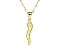 Bling Jewelry Simple Lightweight Italian Chili Pepper Horn Protection Tooth Cornicello Amulet Pendant Necklace For Women For Teens Yellow Gold Plated With 18" Chain