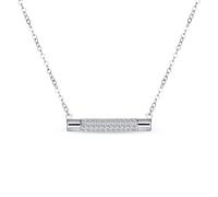 Bling Jewelry Simple Modern Cubic Zirconia Horizontal Pave CZ Round Bar Sideways Pendant Necklace For Women Teen .925 Sterling Silver