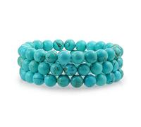 Bling Jewelry Simple Plain Set Of 3 Stabilized Turquoise 8MM Ball Bead Stones Stackable Strands Stretch Bracelet For Women For Teen