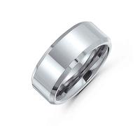 Bling Jewelry Simple Polished Couples Titanium Wedding Band Ring For Men For Women Beveled Edge Silver Tone Comfort Fit 8MM