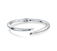 Bling Jewelry Simple Stackable Geometric Bypass Pointed Tip Bangle Bracelet For Women Teens .925 Sterling Silver Hinge Lightweight Polished
