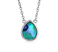 Bling Jewelry Simple Teardrop Pear-Shaped Rainbow Abalone Shell Inlay Pendant Necklace For Women For Teen .925 Sterling Silver