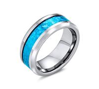 Bling Jewelry Simulated Blue Opal Inlay Couples Titanium Wedding Band Ring For Men For Women Silver Tone 8MM