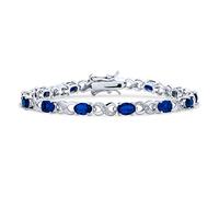 Bling Jewelry Simulated Dark Blue Sapphire Cubic Zirconia AAA Oval CZ Symbol Infinity Milgrain Tennis Bracelet For Women Silver Plated
