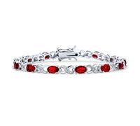 Bling Jewelry Simulated Ruby Cubic Zirconia Red AAA Oval CZ Romantic Love Knot Symbol Infinity Milgrain Tennis Bracelet For Women Silver Plated