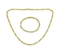 Bling Jewelry Slender Solid Strong Shinny Mens Figaro Chain Necklace Link For Men Teen Gold Plated Stainless Steel 22 Inch 5 MM