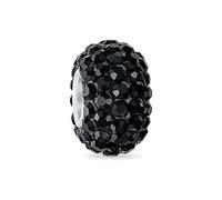 Bling Jewelry Solid Black Crystal Spacer Charm Bead For Women For Teen Fits European Charm Bracelet Core .925 Sterling Silver