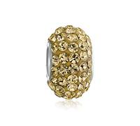 Bling Jewelry Solid Gold Tone Crystal Spacer Bead Core .925 Sterling Silver Fits European Charm Bracelet For Women For Teen