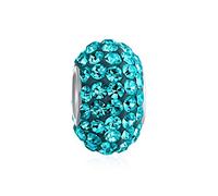 Bling Jewelry Solid Teal Blue Crystal Spacer Bead Core .925 Sterling Silver Fits European Charm Bracelet For Women For Teen