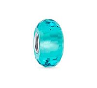 Bling Jewelry Solid Translucent Aqua Blue Faceted Murano Glass .925 Sterling Silver Core Spacer Bead Fits European Charm Bracelet For Women Teen