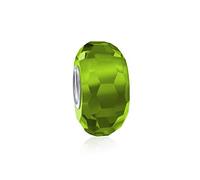 Bling Jewelry Solid Translucent Lime Green Faceted Murano Glass .925 Sterling Silver Core Spacer Bead Fits European Charm Bracelet For Women Teen