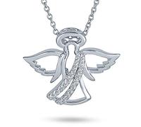 Bling Jewelry Spiritual Delicate Petite CZ Accent Protection Guardian Angel Pendant Necklace For Teen Women .925 Sterling Silver