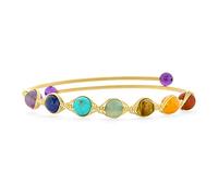 Bling Jewelry Spiritual Multicolor Colorful Healing Gemstone Yoga Wire Wrap Beads Strand Chakra Bangle Bracelets Prayer Meditation Relax For Women Teen 18k Gold Plated