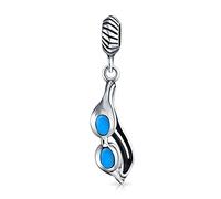 Bling Jewelry Sport Blue Skier Swimmer Swim Eyeglasses Goggles Dangling Bead Fits European Charm Bracelet For Women Teen Enamel .925 Sterling Silver