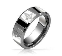 Bling Jewelry Square & Compass Freemason Masonic Titanium Wedding Band Ring For Men Polished Silver Tone Comfort Fit 8MM