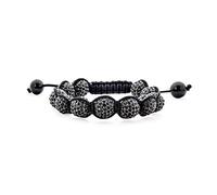 Bling Jewelry Stackable Black Pave 10MM Crystal Disco Ball Shamballa Inspired Bracelet For Women For Men Teen Black String Adjustable