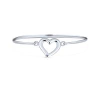 Bling Jewelry Stacking Open Heart Bangle Bracelet For Women Girlfriend Shinny Polished hinge Bracelet .925 Sterling Silver