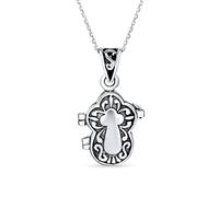 Bling Jewelry Sterling Silver Religious Christian Cross Shape Prayer Box Locket Necklace for Women Memorial Momenta Holder Pendant