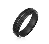 Bling Jewelry Stripe Grooved Solid Black Matt Hammered Titanium Wedding Band Ring For Men Comfort Fit 6MM