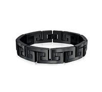 Bling Jewelry Stylish Masculine Geometric Infinity Key Link Bracelet for Teens Men Black IP Stainless Steel 8.5 Inch Length 12MM Width