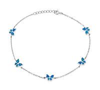 Bling Jewelry Summer Garden Butterfly Nature Color Opalescent Multi Charm Butterflies Created Blue Opal Charm Anklet Ankle Bracelet For Women Teens .925 Sterling Silver Adjustable 9-10 "