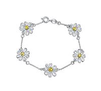 Bling Jewelry Summer Spring Time Two Tone Station Sunflower Daisy Flower Charm Bracelet For Women Teen Yellow Gold Plated .925 Sterling Silver