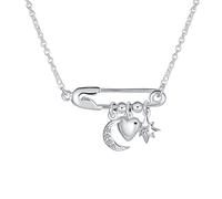 Bling Jewelry Support Symbol CZ Accent Moon Heart Star Charms Sideways Celestial Safety Pin Necklace Pendant For Women Teen .925 Sterling Silver