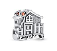 Bling Jewelry Sweet Home Flower Heart New Homeowner Loving Family House Charm Bead For Women Teen Oxidized .925 Sterling Silver Fits European Bracelet