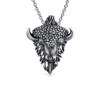 Bling Jewelry Taurus Bull Head Zodiac Sign Pendant Necklace Antiqued .925 Sterling Silver for Women Men Astrology Horoscope
